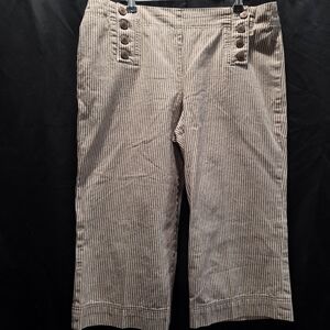 B. Moss Wide Leg Coastal Grandma Brown White Pinstripe Sailor Slacks Sz 12 Crop